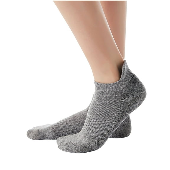 ITSAME Grip Socks for Womens, Breathable Non Slip Comfy Cotton Ankle Yoga Athletic Socks Gray Free Size