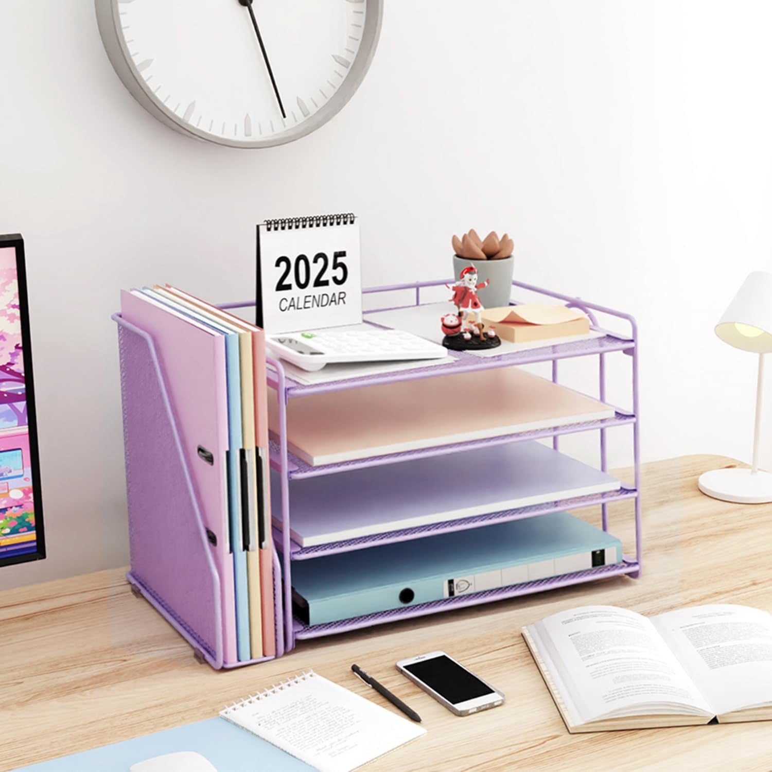 4-tier Paper Organizer With Magazine Holder  Desk Organizers And Accessories & Workspace File For Office Supplies Storag (purple 4-tier)