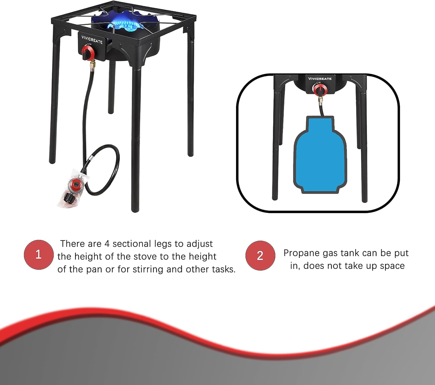 Vivicreate 30000 BTU free standing Outdoor Stove, Side burners,Camping Stove, 0-20 PSIG high pressure stove include CSA listed regulator and gas pipe
