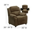 thumbnail image 6 of BizChair Deluxe Padded Contemporary Brown Microfiber Kids Recliner with Storage Arms, 6 of 14