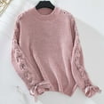 thumbnail image 4 of Womens Sweater Sevevn Womens Casual Round Neck Solid Color Loose Long Lace-Up Sleeved Sweater Top, 4 of 7
