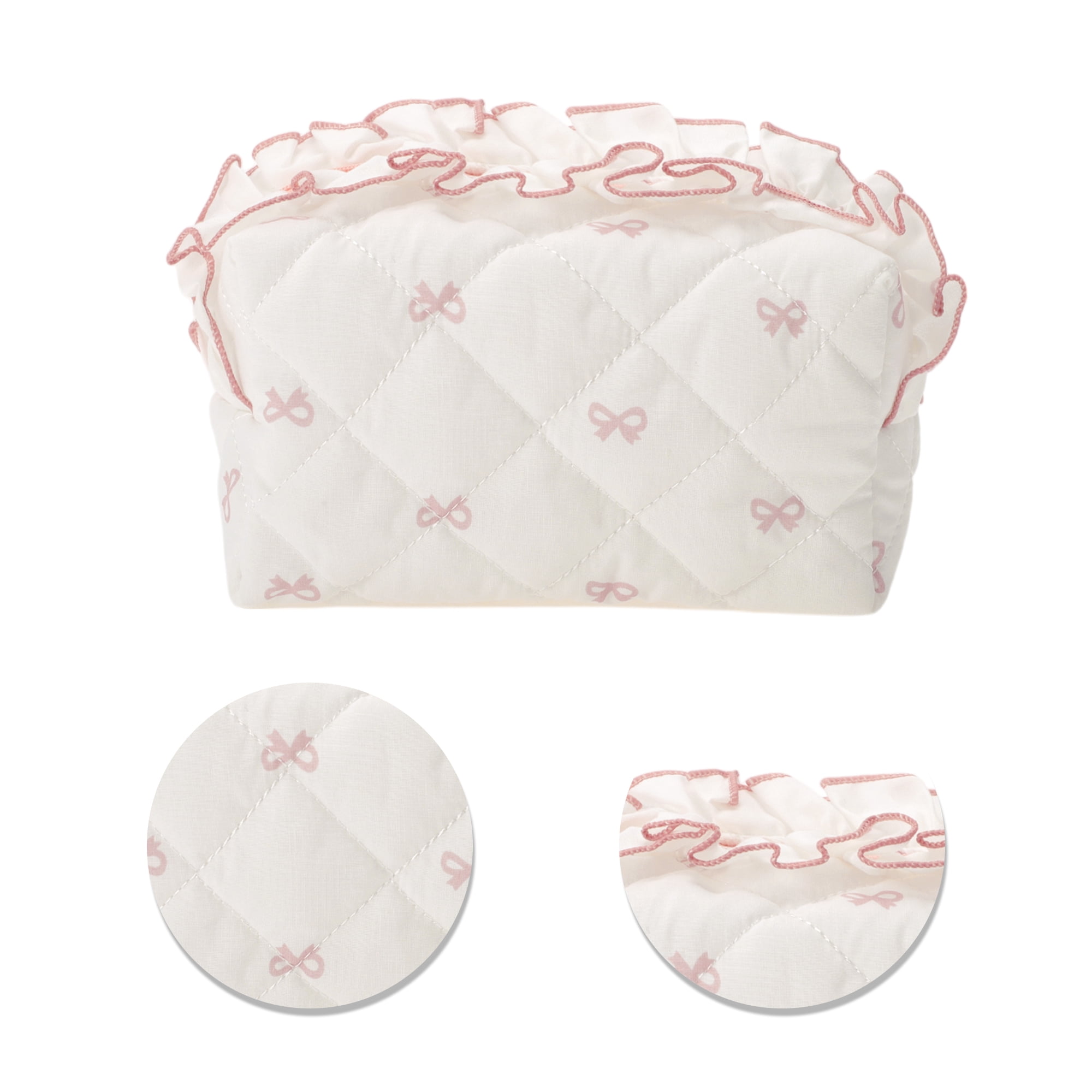 Unique Bargains 1 Pc Lace Bow Ruffles Makeup Bag for Everyday Use 3.94 in  Pink