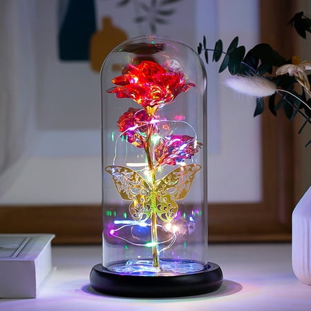 

Preserved Flower Forever Enchanted Rose Decor LED Romantic Light with Remote Control Light with Fallen Petals in Glass Dome Gift for Mothers Day Valentine s Day Anniversary Birthday