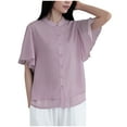 thumbnail image 4 of RYDCOT Womens Button Down Casual Chiffon Shirts Women's Spring Summer Tops 2025 Ruffle Short Sleeve Blouses Dressy Casual Fashion Women Clothes Flash&nbsp;Deals Purple, 4 of 8