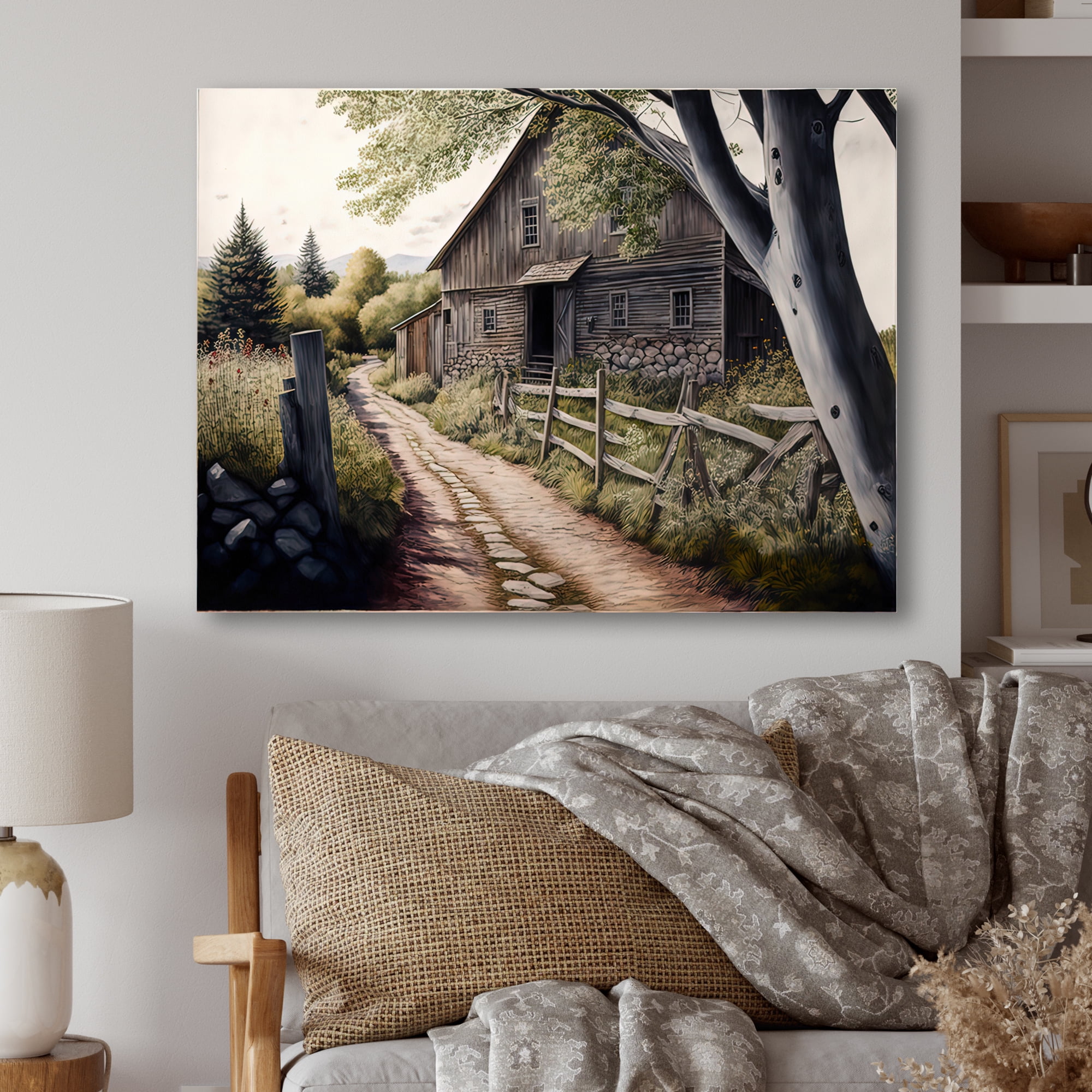 Designart Charming Cabin And Path II Canvas Wall Art
