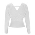 thumbnail image 6 of Fartey Womens Wrap Cropped Sweater V Neck Ribbed Knit Pullover Tops Loose Comfy Lantern Long Sleeve Drop Shoulder Sweaters, 6 of 8
