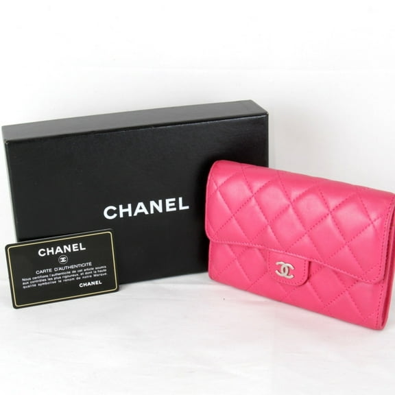 Pre-Owned CHANEL Timeless Classic Card/Bifold Wallet, Pink Leather, Women's Wallet (Good)