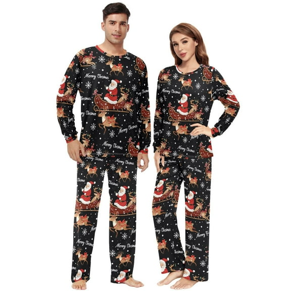 Matching Pajamas for Couples Deer Snowflake His and Hers Pajamas Sets Soft Long Sleeve Sleepwea