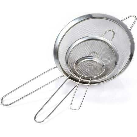 

Set of 3 Stainless Steel Fine Mesh Strainer Colander Sieve Sifters with Long Handle