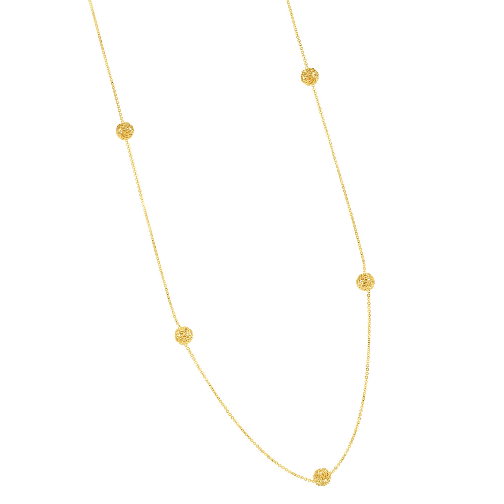 14k Yellow Gold Shiny And Diamond-Cut Love Knot Necklace, Lobster Clasp 32" by JewelStop