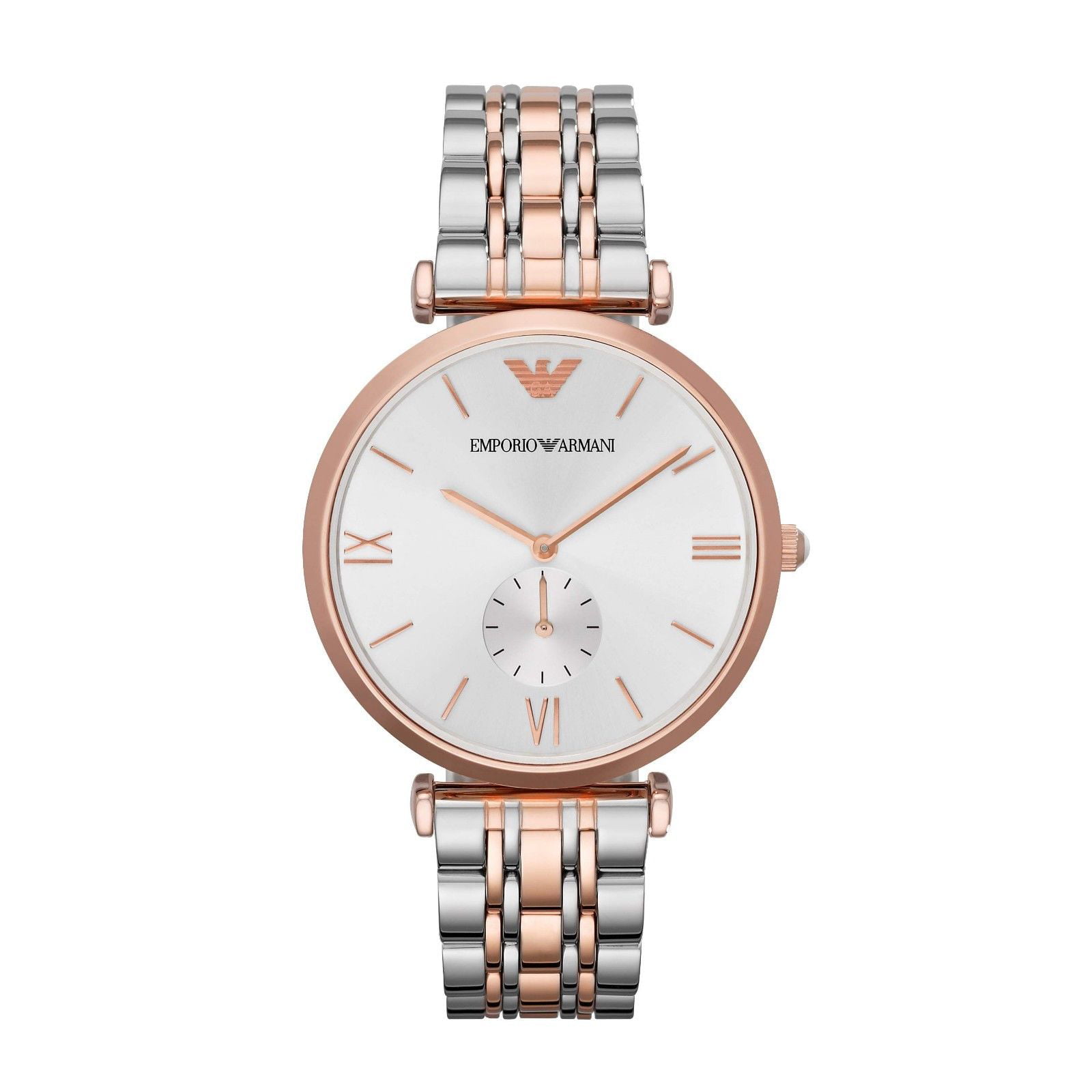 rose gold and silver armani watch