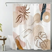 Abstract Pink Geometric Shower Curtain for Bathroom, Mid Century Minimalist Colorful Plant Leaf Fabric Shower Curtain with Hooks, Modern Neutral Terracotta Bathroom Curtains Shower Set, 60x72 inches