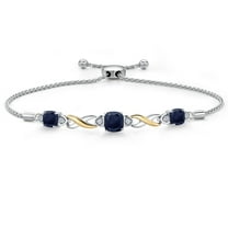 Gem Stone King 925 Silver and 10K Yellow Gold Blue Sapphire and White Lab Grown Diamond Bracelet for Women | 2.79 Cttw | Gemstone September Birthstone | Cushion 6MM and 5MM | Fully Adjustable 9 inch