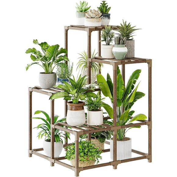 TEMOGU-Plant Stand Indoor Outdoor Corner Shelf Plant Holder 4-Tier Flower Stand Wood Plant Rack Indoor Multiple Plants Patio Balcony Garden Livingroom