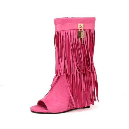 

Aayomet Summer Sandals Women Summer Stylish Open Toe Tassels Wedges Tassel Handmade Vintage Short Boots Women Slope Heel Boots Hot Pink 8.5