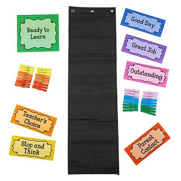 Really Good Stuff Classroom Behavior EZ-Tuck Clip 'N' Track Pocket Chart - 1 pocket chart kit