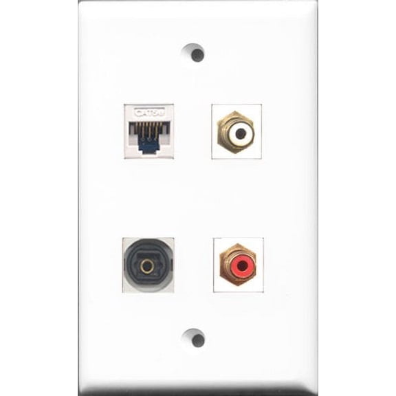 RiteAV 1 Port RCA Red and 1 Port RCA White and 1 Port Toslink and 1 Port Cat5e Ethernet White Wall Plate