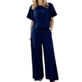 thumbnail image 5 of NMMUED 2 Piece Linen Set for Women’s Cotton Linen 2 Piece Set Casual Summer Lounge Short Sleeve Top Flowy Wide Leg Pants Lightweight Loose Fit Outfit Vacation Matching Set Navy M, 5 of 7