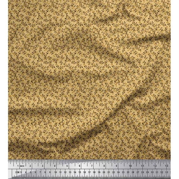 Soimoi Modal Satin Fabric Artistic Leaves Print Fabric by The Yard 42 Inch Wide
