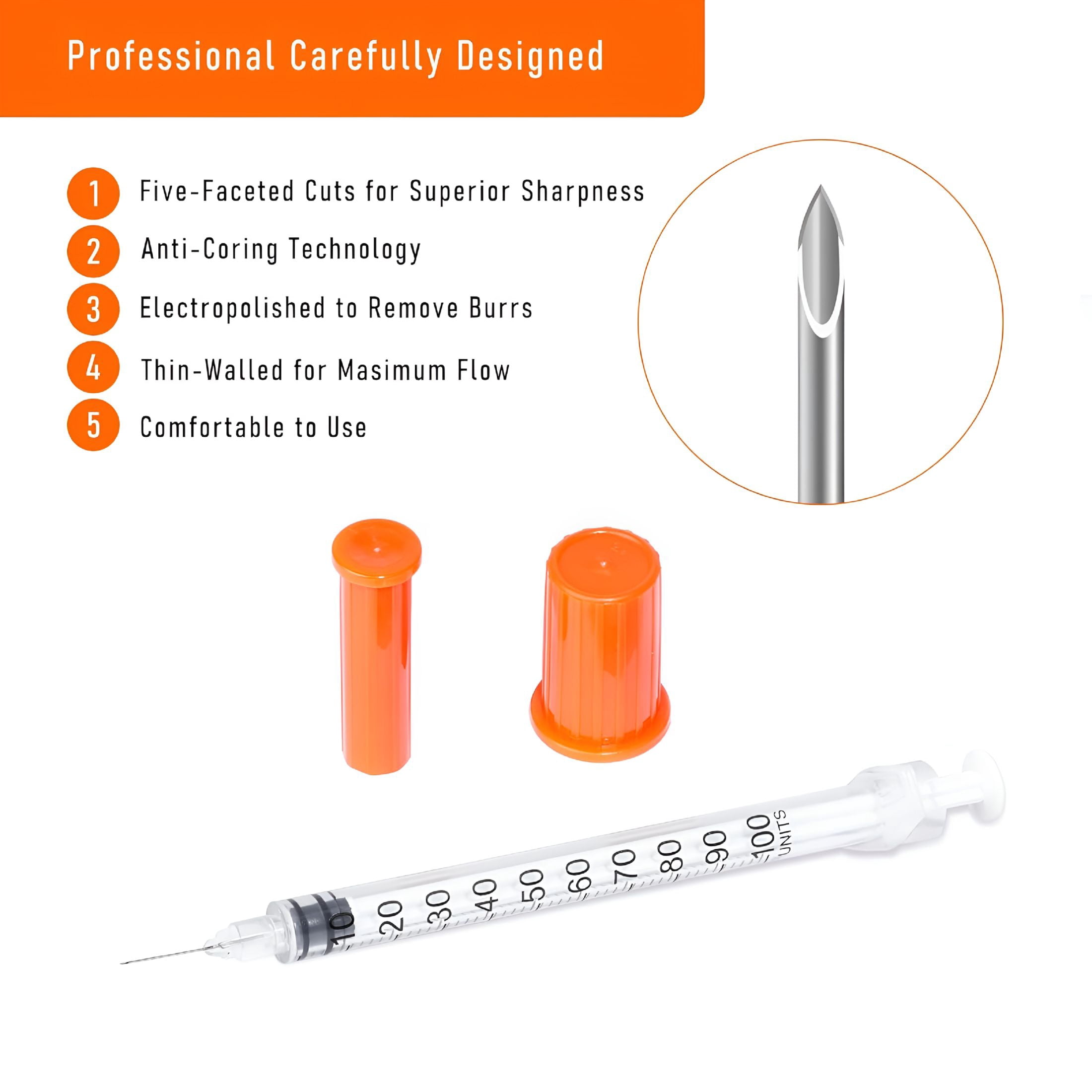 XIRQI 100Pack 1Cc Syringes with 32G 1/4 Inch-6Mm Accurate Measuring for Liquid Individually Sealed Packaging