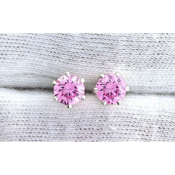 6mm Round Pink CZ Gemstone Gem Pure Sterling Silver Pair Post Earring PE12