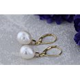 thumbnail image 4 of Dazzlingrock Collection Oval Freshwater Pearl & Round Accent White Diamond Dangling Drop Earrings for Women in 14K Yellow Gold, 4 of 6