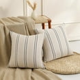 thumbnail image 3 of COOKCOK Throw Pillow Covers 20x20 Set of 2 Striped Pillow Covers Textured Linen Decorative Pillows Square Cushion Covers for Sofa Couch Bed Living Room Farmhouse Decor, Navy Blue, 3 of 7