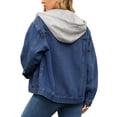 thumbnail image 3 of CHAQUETA DE DENIM PARA MUJERES INSPIRE CHIC CON CAPUCHA, DESESTRUCTURADA, DE MANGA LARGA, CON BOTONES Y CAPUCHA DESMONTABLE, TAMAÑO M, AZUL OSCURO, 3 of 5