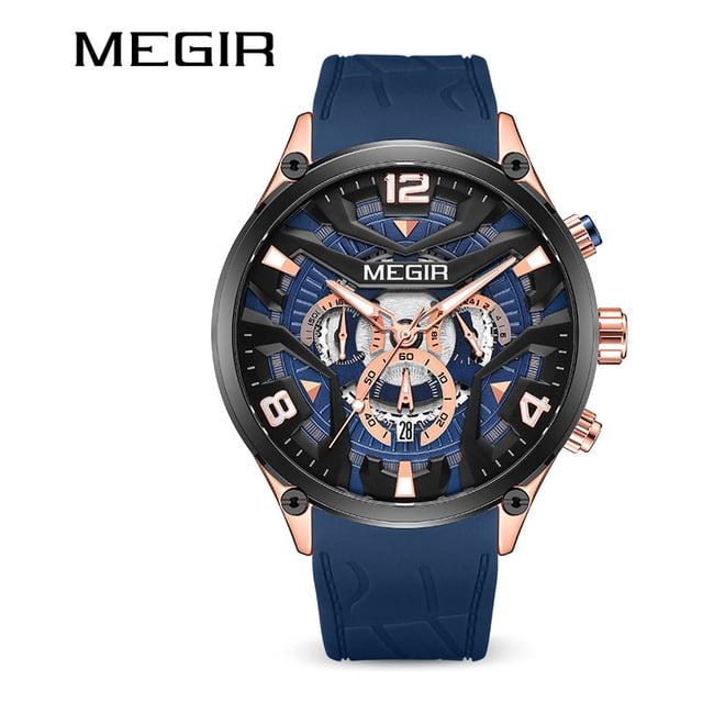 Reloj Megir, cronógrafo de silicona, resistente al agua, 30 m, para hombre