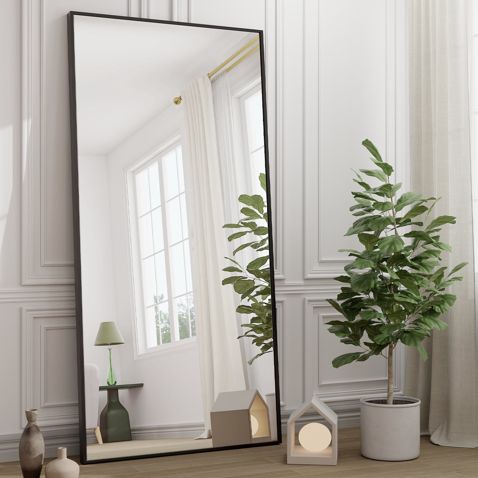SHATTERVIEW 71"x30" Rectangular Floor Mirror Full Length Standing Body Dressing Mirror, Black