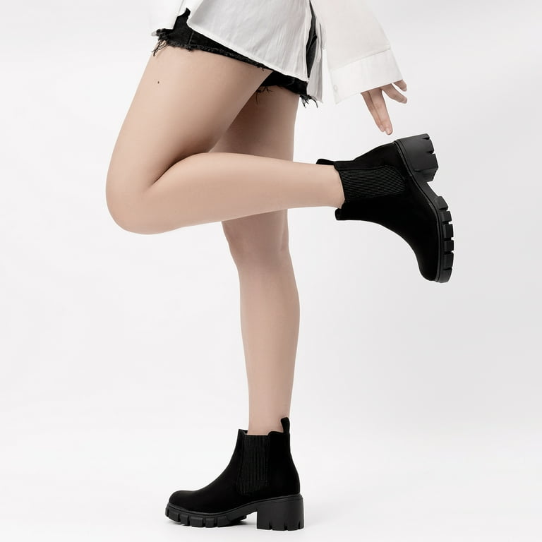 Ladies black cheap chunky boots