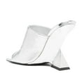 thumbnail image 4 of FSJ Women Comfortable Square Open Toe Wedge High Heels Sandals Slip On Backless Mules Summer Dressy Slides Shoes Size 8 Silver, 4 of 4