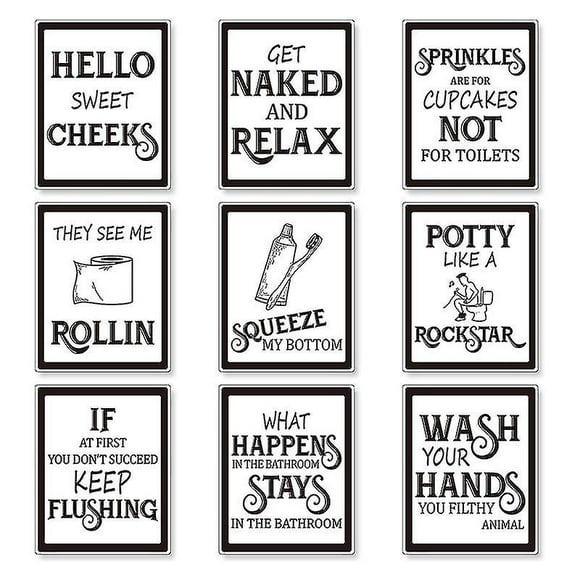 9 Pieces Bathroom Wall Art Wall Decor, Funny Vintage Bathroom Sign Bathroom Posters For Wall Restro