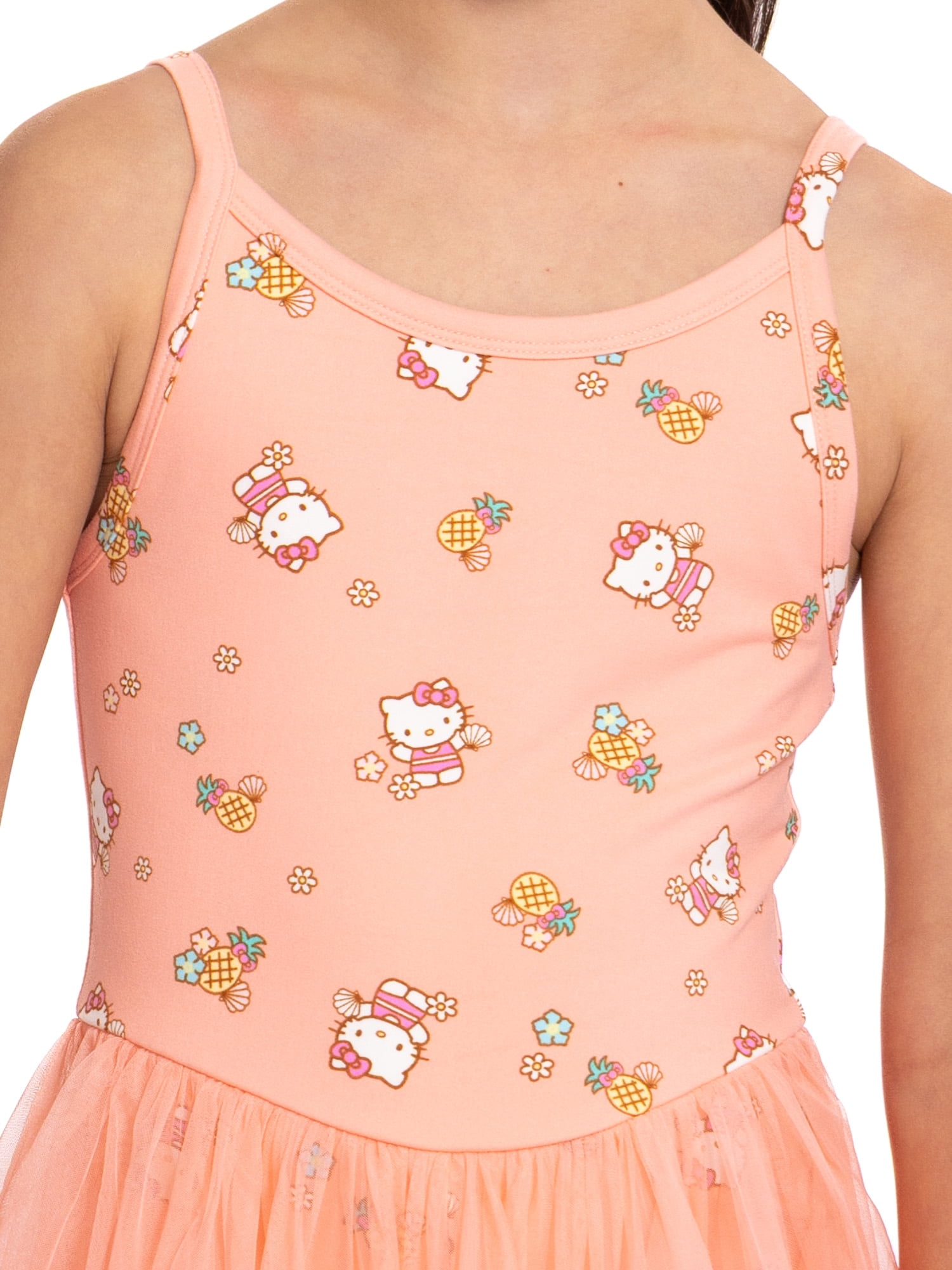 Hello Kitty Girls Sleeveless Allover Print Tulle Romper, Sizes 4-12