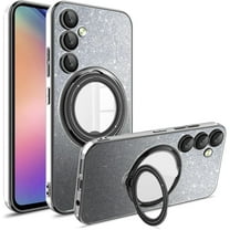 Dteck for Samsung Galaxy A23 Ring Stand Cover, Shockproof Glitter Magnetic Plating Bling Clear Case with Camera Lens Protection Slim Anti-Scratch Sparkle Case for Women Girls, black