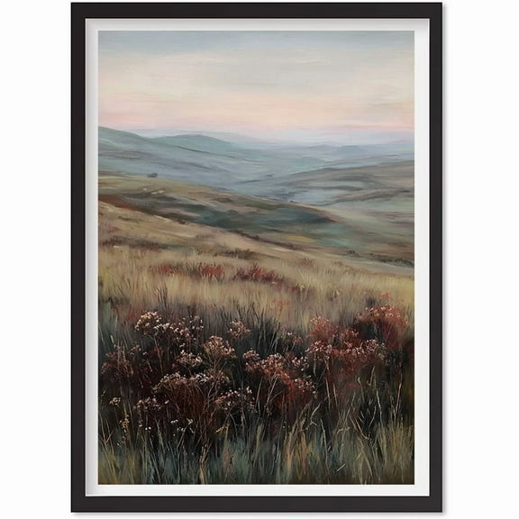 Moody Landscape Print | Vintage Wall Art | Maroon Wildflower Painting | Moody, Matte Canvas Stretched, Posters for Room Bedroom Living Room Bathroom Wall Decor, Posters & Art Prints, Gift.