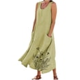 thumbnail image 3 of CFLVAEK Plus Size Women's Dresses with Pockets Casual Sleeveless Cotton Linen Maxi Dress Loose Fit Scoop Neck Tank Dresses for Summer Beach Vacation Green M, 3 of 6
