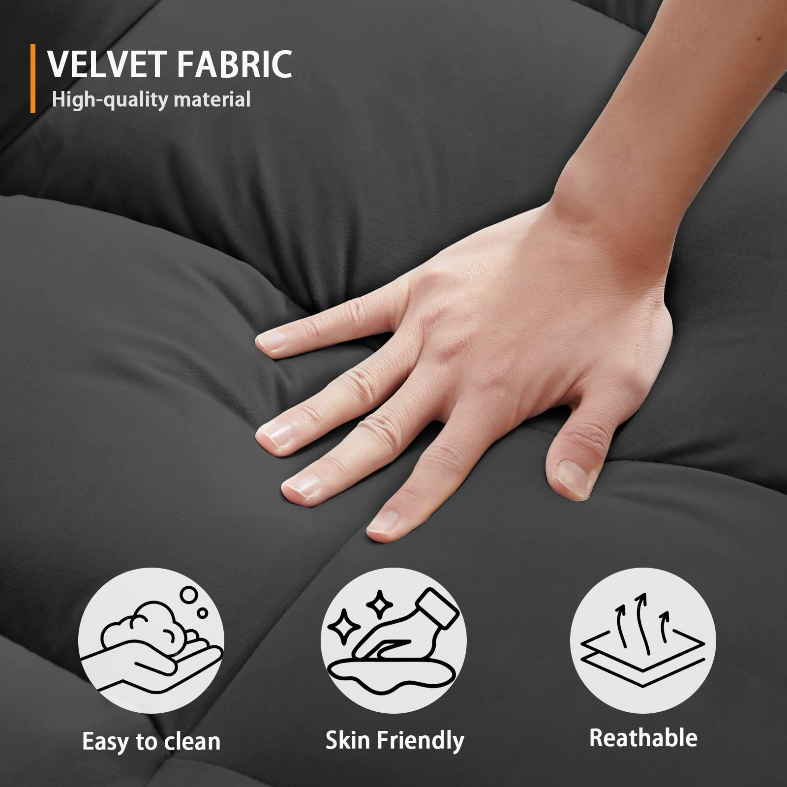 EPOWP 3 in 1 Folding Convertible Sofa Bed,55'' Pull Out Couch Bed with Side Pocket,Velvet Fabric Loveseat Sleeper Sofa with Adjustable Backrest,Easy Assembly,Perfect for Living Room,Black