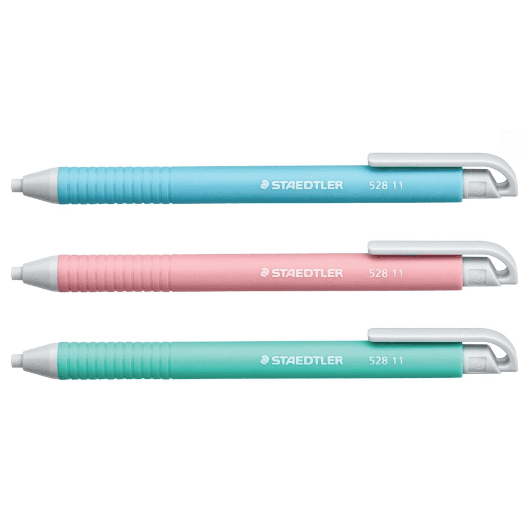 STAEDTLER Vinyl Eraser Holder 18-Pack (18 sets of 3 pcs): 3 Units Retractable Erasers for Pencils, Soft Vinyl, Latex-Free, Clean Edges, No Smudges, Pastel Colors, 54 Count