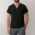 thumbnail image 3 of LEKWK Mens Henley Shirts Regular Fit Short Sleeve Casual Shirts Linen Texture Button V-Neck Tee Shirts Summer Beach Yoga Tees, 3 of 8