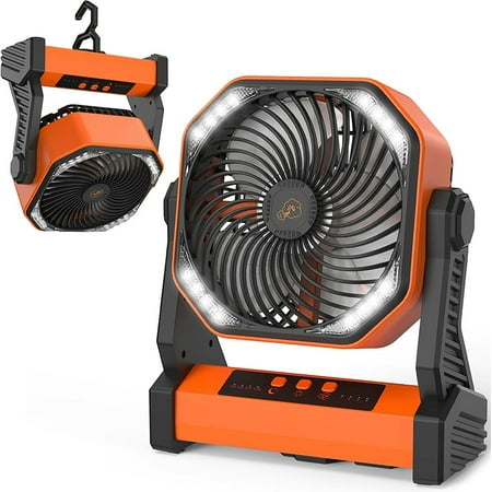 

Camping fan with LED light 20000Mah rechargeable battery operated outdoor tent fan with light and hook 270°rotating 4 speed personal USB desktop fan for camping fishing power outage