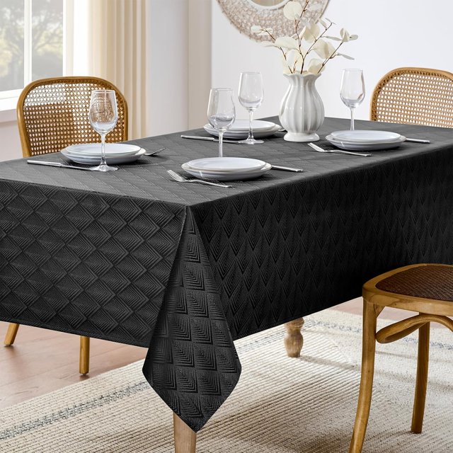Black Table Cloths Rectangular 60 x 120 Inch (10-12 Seats), Waterproof Decorative Washable Polyester Tablecloth Covers for Dining Kitchen Buffet Table, Wedding Indoor Outdoor Party