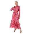 thumbnail image 2 of Fuchsia - Orange - Floral - Crew neck - Fully Lined - Modest Dress - Refka, 2 of 5