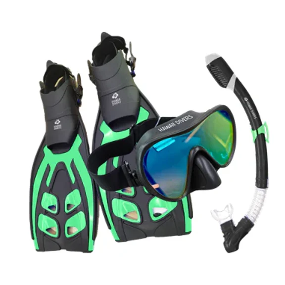 Hawaii Divers Deep Sea Adult Snorkel Set – Green/Black - S