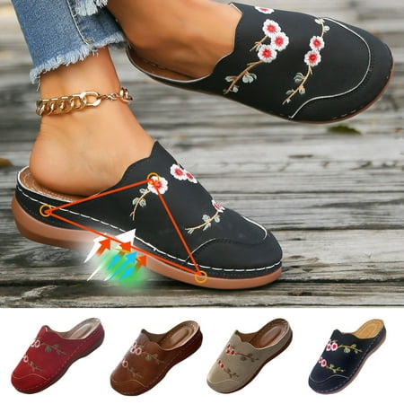 

Women s Oversized Ethnic Style Flower Bun Sloping Heels Fashionable Outerwear Half Slippers Beige qILAKOG Size 9