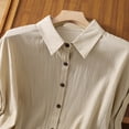 thumbnail image 3 of Tqcoqu Women's Linen Button Down Shirt Short Sleeve,Pleated Blouse Lightweight Loose Fit Casual Tops,Beige Women's M-XXL, 3 of 4
