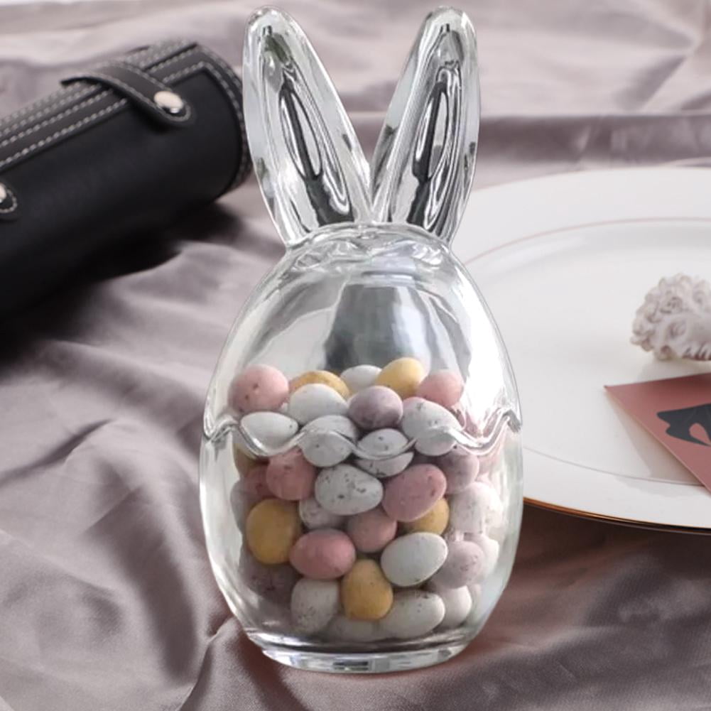 Mini Glass Bunny Ears Egg Jar, Easter Glass Storage Jars with Lids, Glass Egg Cup Clear Container Easter Decorations, Easter Glass Storage for Chocolate Candy Sweets Gift Mini Eggs Table Decoration