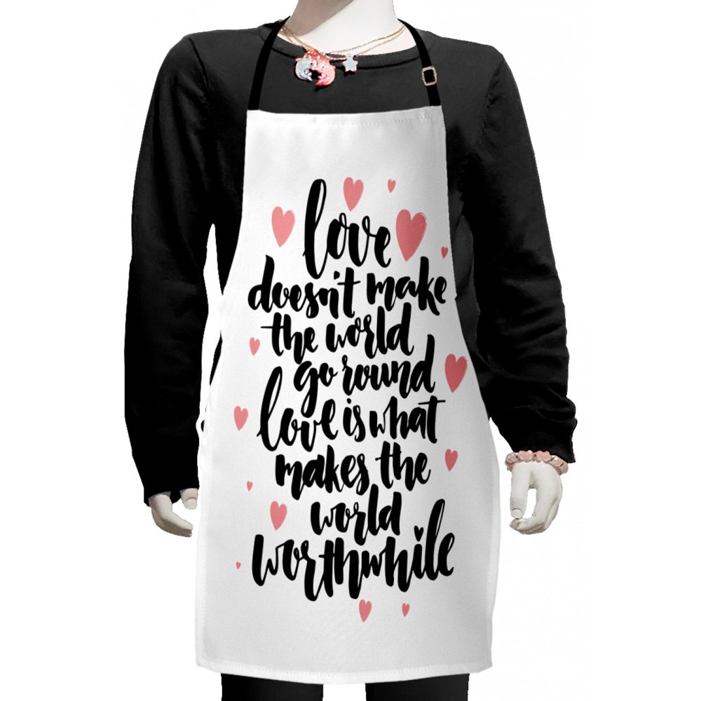 Saying Kids Apron, Valentines Day Themed Typographic Image with Love