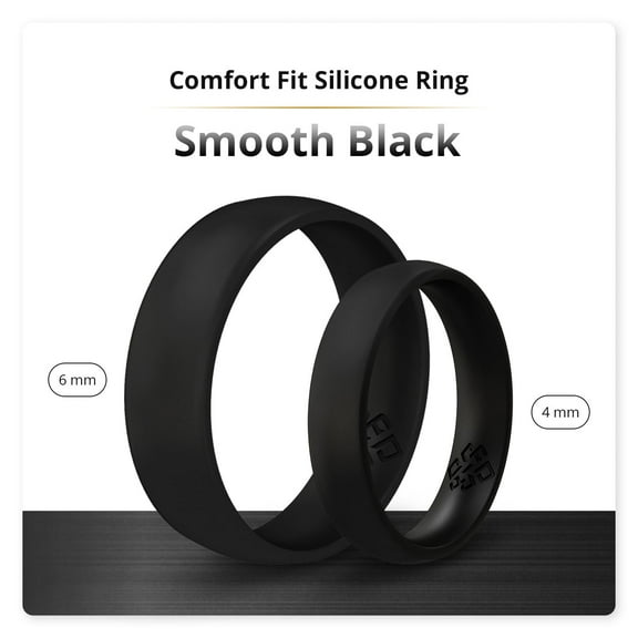 Smooth Black Breathable Silicone Ring Band for Men and Women 6mm Bandwidth