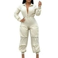 thumbnail image 2 of WNEGSTG Full Zip Jumpsuit for Women Cargo Metal Zipper Bread Bag Pants with Pocket Trousers Casual Jumpsuit, 2 of 6